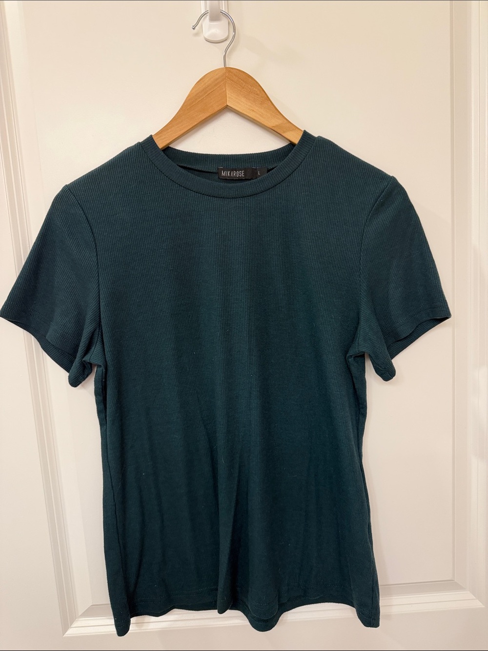 Mikarose Ribbed Short Sleeve Tee in Teal Size Large